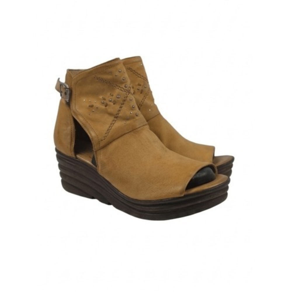Miz Mooz Atlas Peep Toe Tan‎ Leather Wedges Women's Bootie Size EU 41 - US 9.5